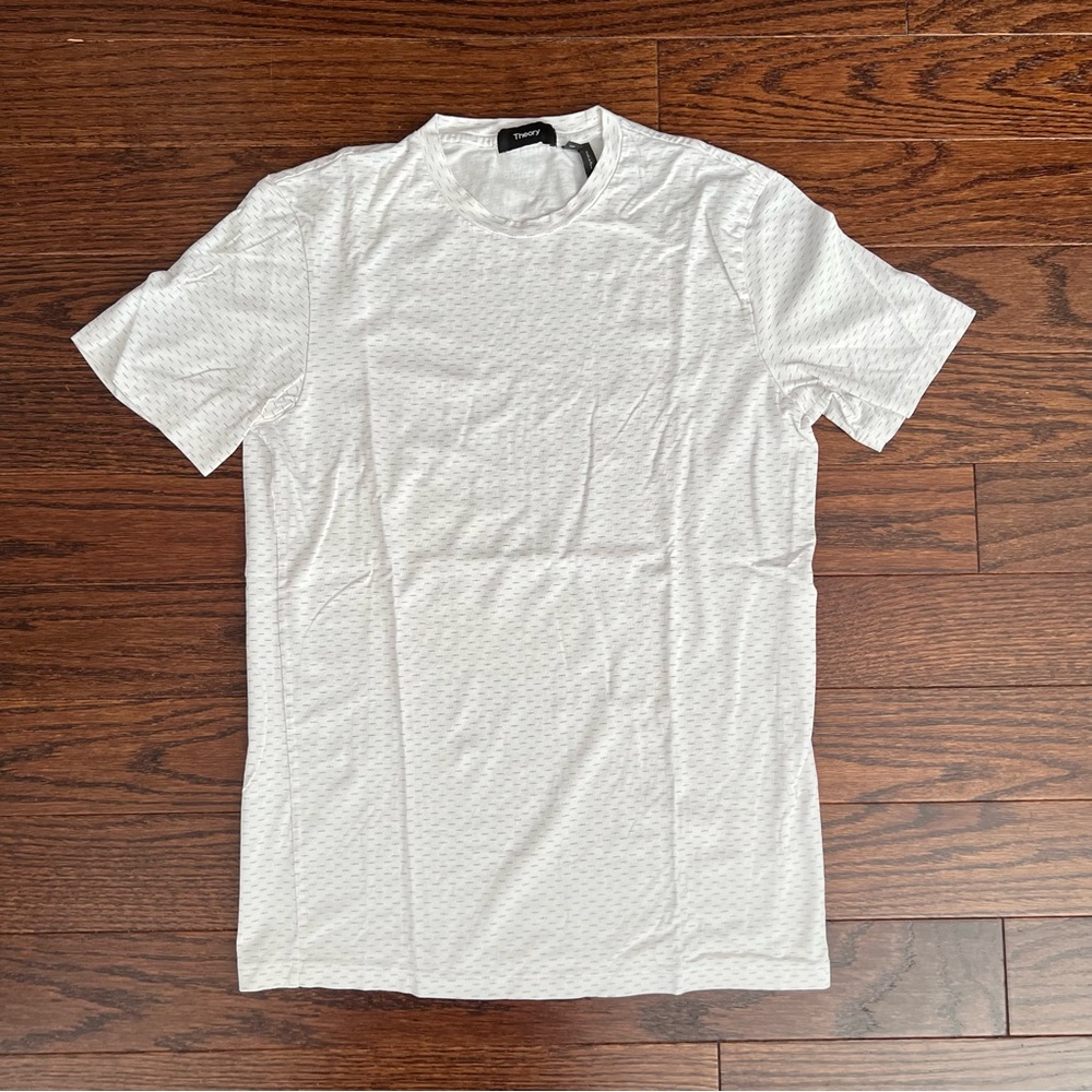 Theory White Tee with Black Accent Pattern